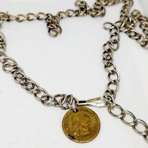 Silver Metal Chain Link Belt Hip High Waist Coin Charm Buckle Free Size Max 44"